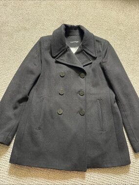 Calvin Klein Women's Black Wool Double-Breasted Peacoat